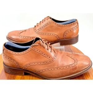 Cole Haan Mens Wingtip Oxford Leather Dress Shoes Size 9.5 Brown Brogue Classic